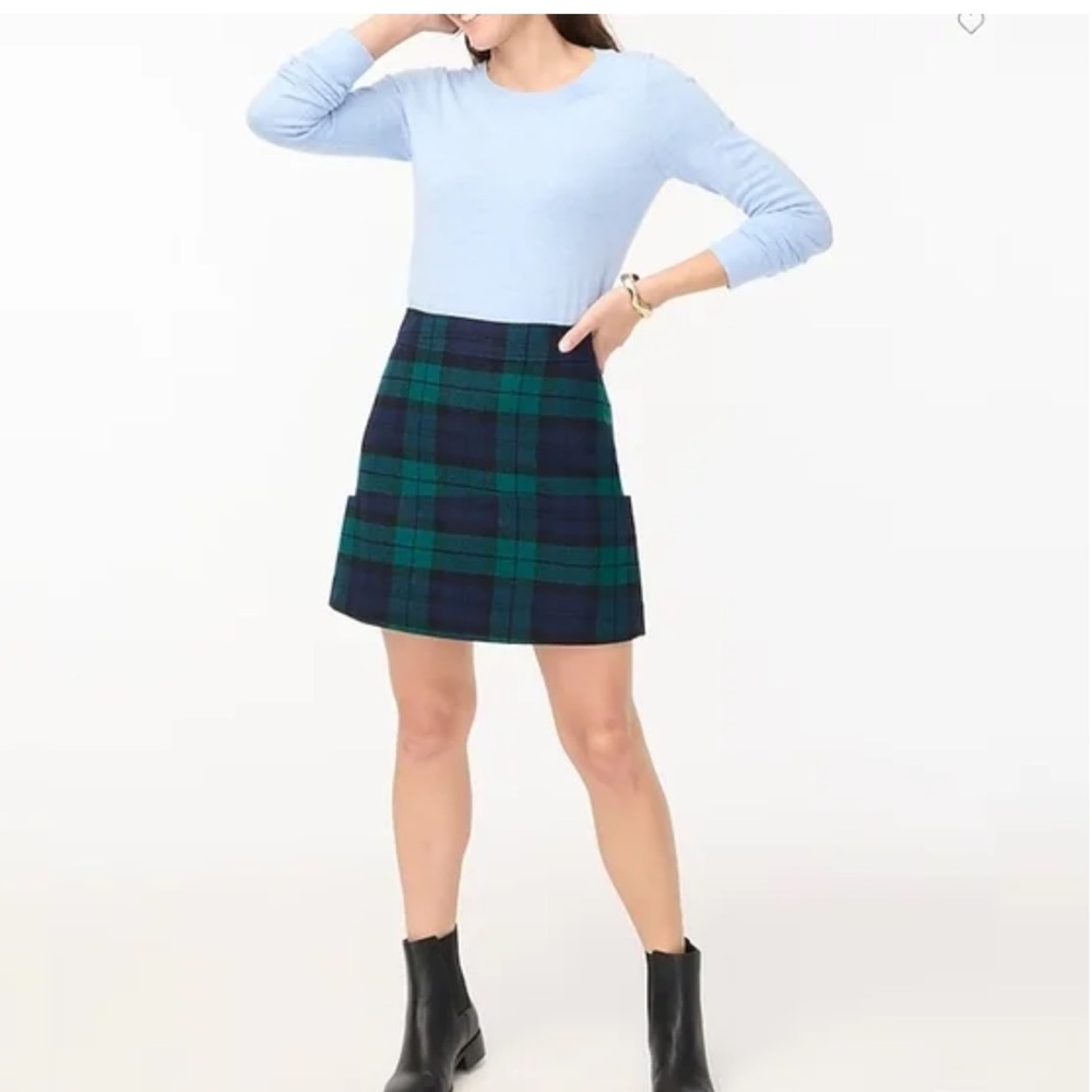 J. Crew Navy Blue and Dark Green A-Line Tartan Skirt Size 10 - Picture 3 of 9